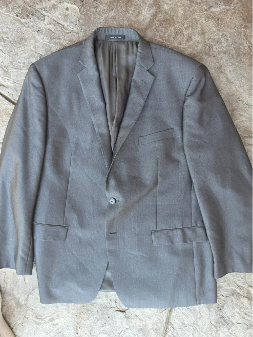Calvin Klein Mens Blazer 46R Gray Herringbone 2 Button Sport Coat Suit Jacket